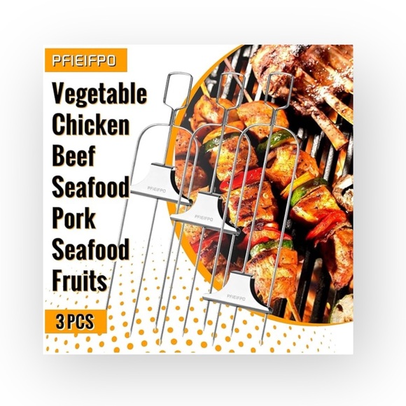 new PFIEIFPO ミ Grilling Savant 3 Prong BBQ Skewers ミ Set of 3 ミ Stainless Steel - Picture 9 of 16